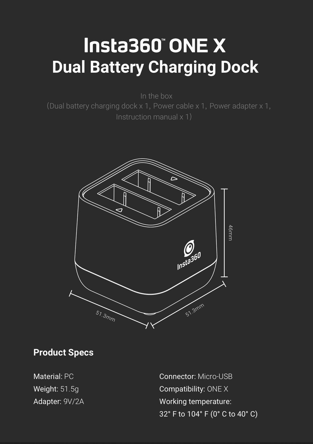 Insta360 ONE X Battery / Charging Dock