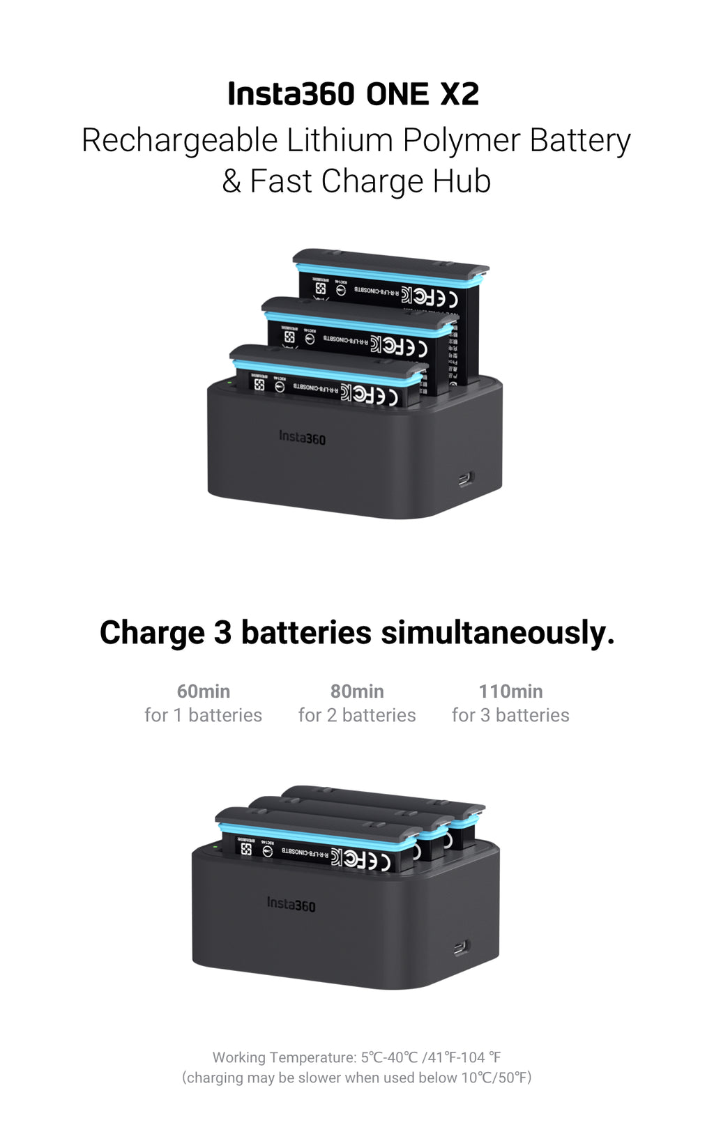 Insta360 ONE X2 Battery 1630Mah / Fast Charge Hub Ready Stocks