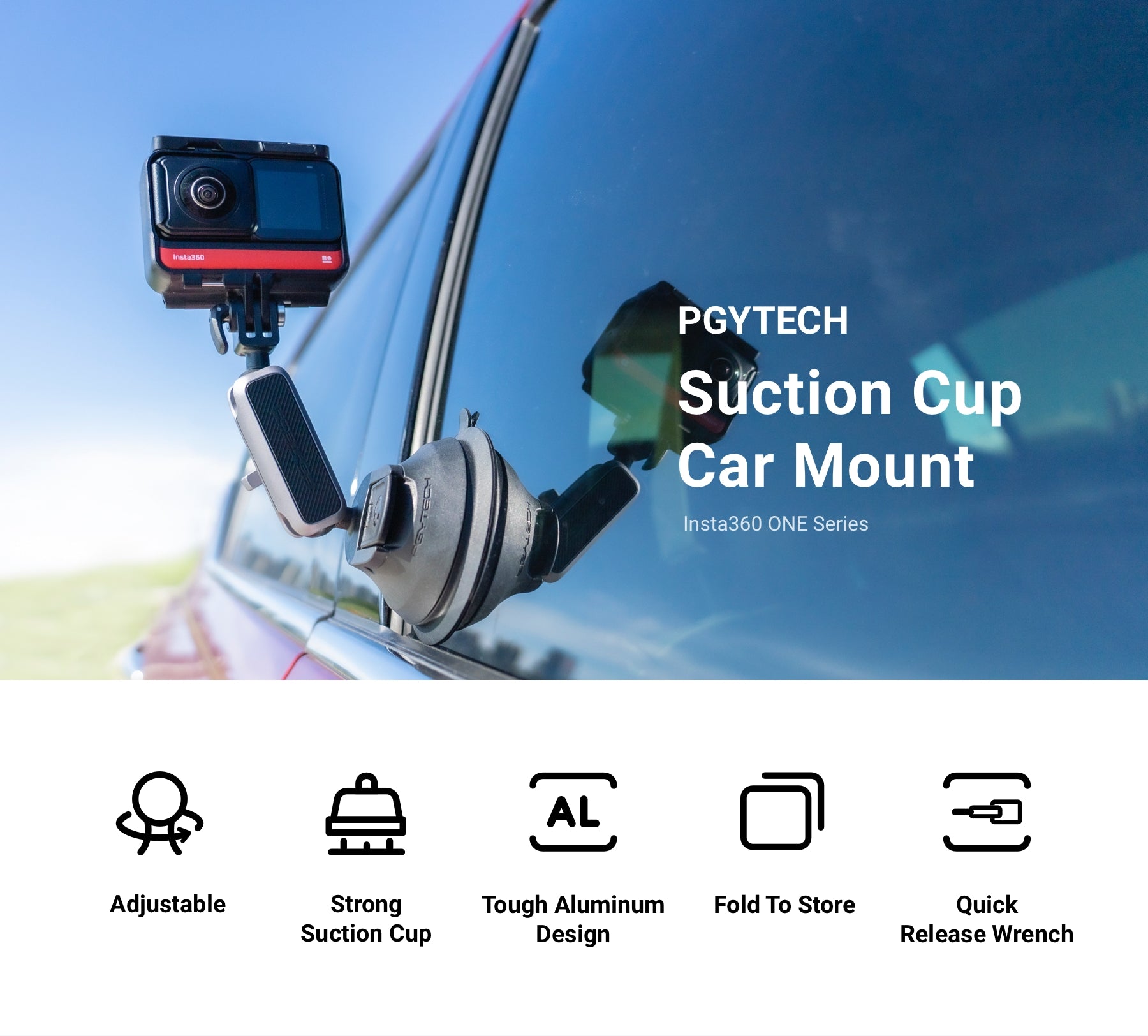 Insta360 Suction Cup Car Mount - X3,ONE RS,GO 2,ONE X2,ONE R,ONE X,ONE