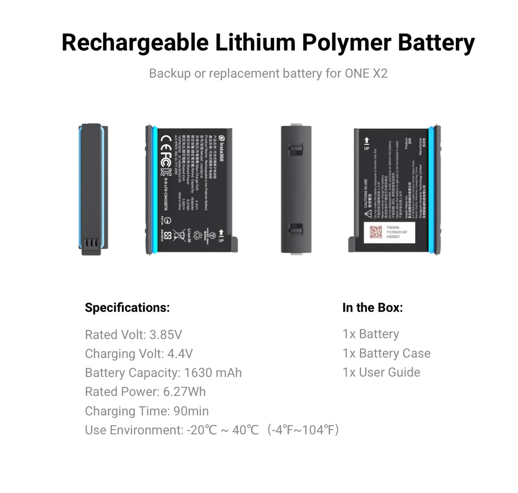 Insta360 ONE X2 Battery 1630Mah / Fast Charge Hub Ready Stocks