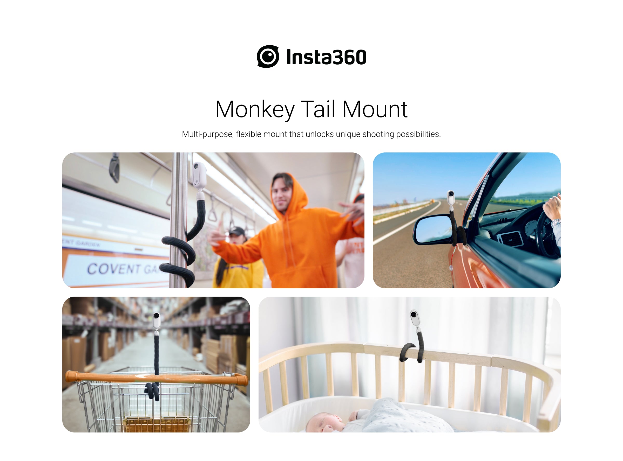 Insta360 Monkey Tail Mount ( Ace Pro 2, X4, GO 3S, Insta360 Ace Pro, Insta360 Ace, GO 3, X3, ONE RS (Twin/4K), GO 2, ONE X2,ONE R,ONE X )