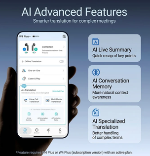 Timekettle W4 Plus - AI Interpreter Earbuds Pocket AI Interpreter, Understand Clearly, Translate Accurately Anywhere