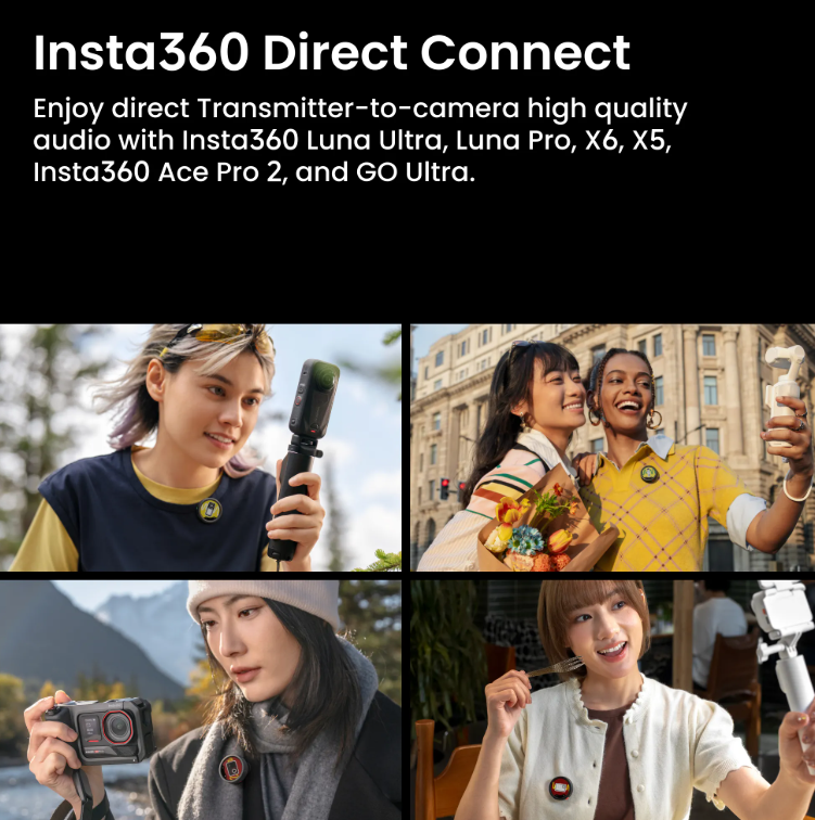 Insta360 Mic - Wireless Microphone, AI Noise Reduction, 32-bit Float Recording, Magnetic Clip, Furry Windscreen
