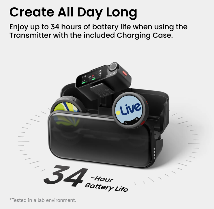 Insta360 Mic - Wireless Microphone, AI Noise Reduction, 32-bit Float Recording, Magnetic Clip, Furry Windscreen