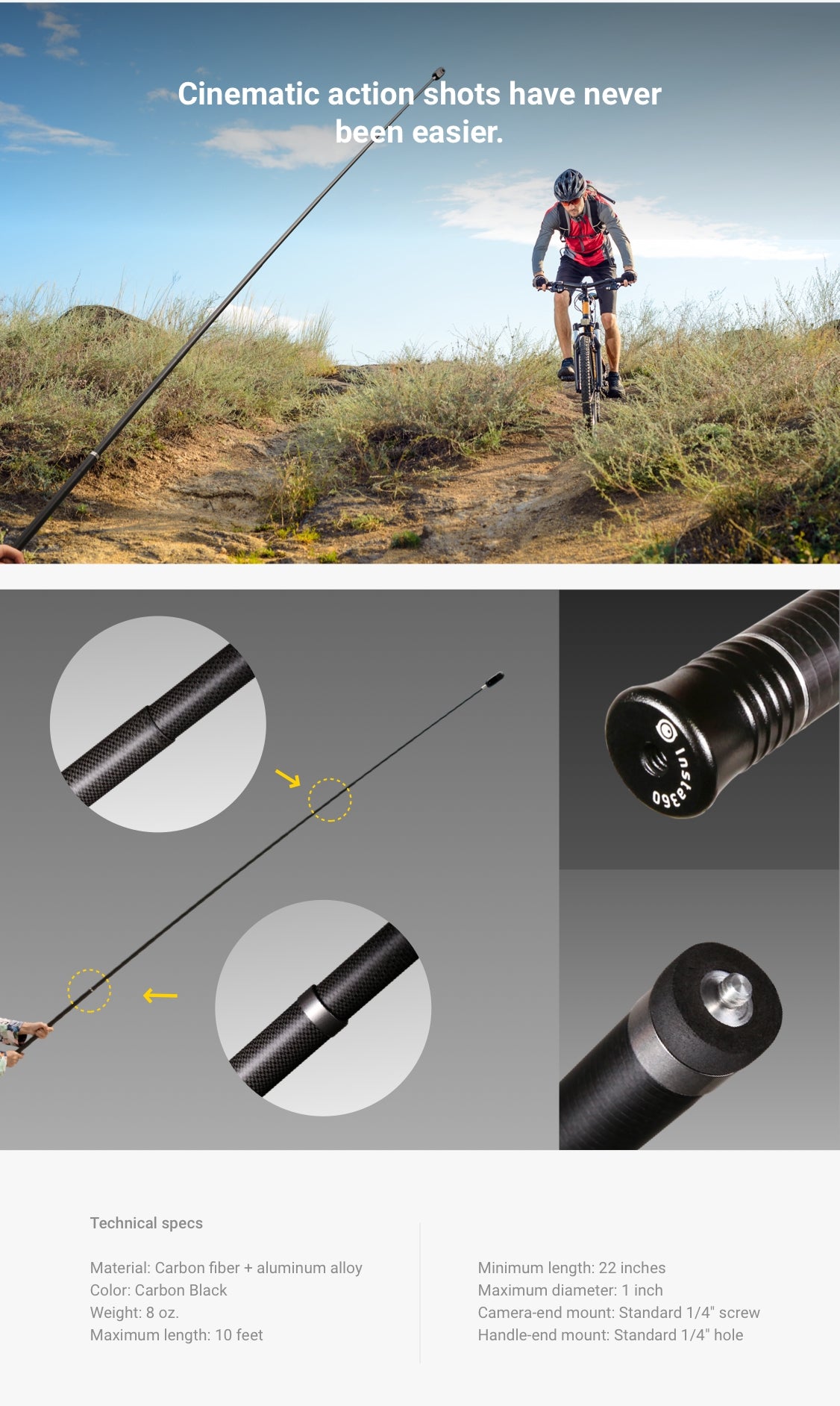 Extended Edition Selfie Stick GO 3S, X4, Ace Pro, Ace, GO 3, X3, ONE RS (Twin/4K), ONE X2, ONE R, ONE X, ONE (36cm to 3 Metres)