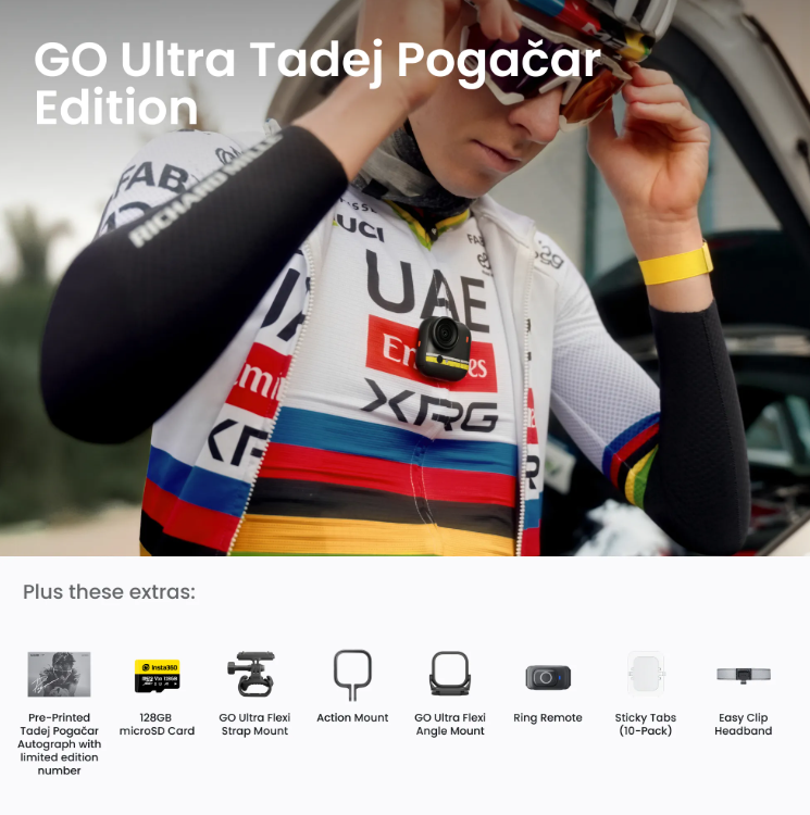 Insta360 GO Ultra Tadej Pogacar Edition action camera (includes 128gb microsd card)