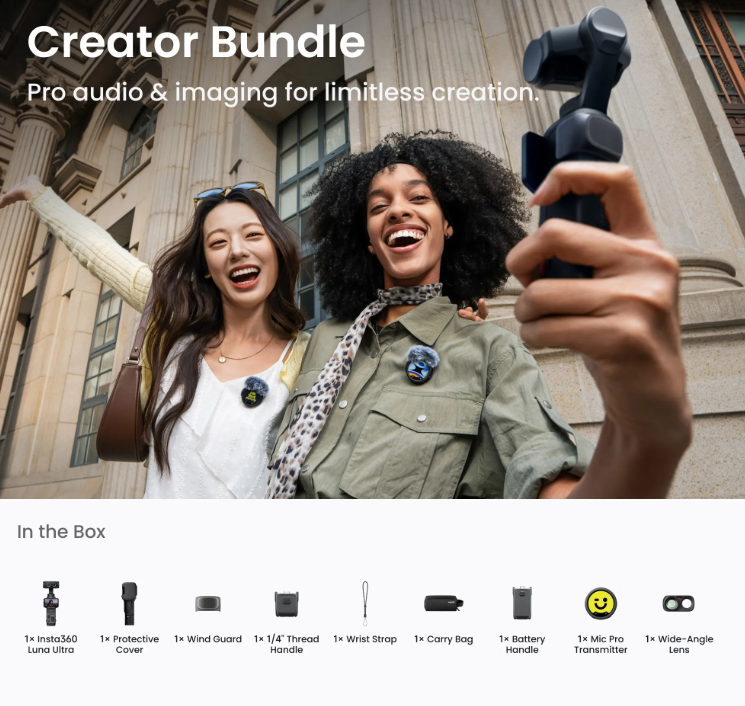 Insta360 Luna Ultra- Handheld Pocket 8K Gimbal Camera with Dual Lenses and Detachable Screen Display (Pre order)