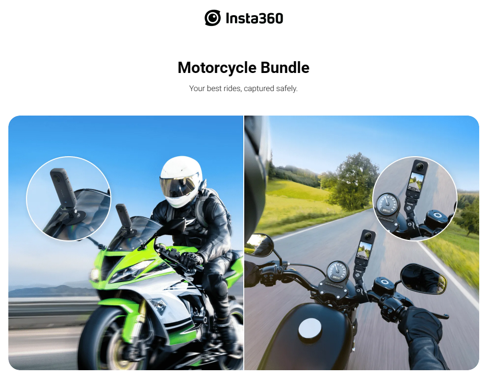 Motorcycle Kit ( GO Ultra X5 Ace Pro 2 X4 Go Ultra GO 3S Insta360 Ace Pro Insta360 Ace GO 3 X3 ONE RS (Twin/4K) GO 2 ONE X2 ONE R ONE X ONE )