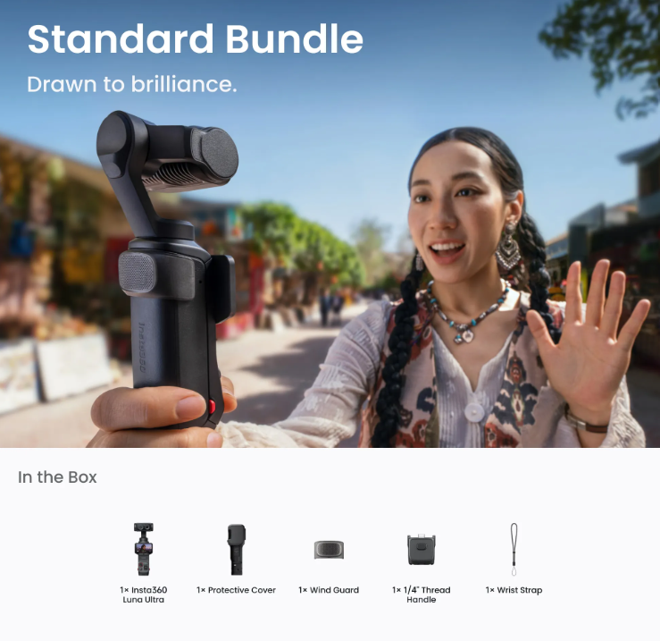 Insta360 Luna Ultra- Handheld Pocket 8K Gimbal Camera with Dual Lenses and Detachable Screen Display (Pre order)